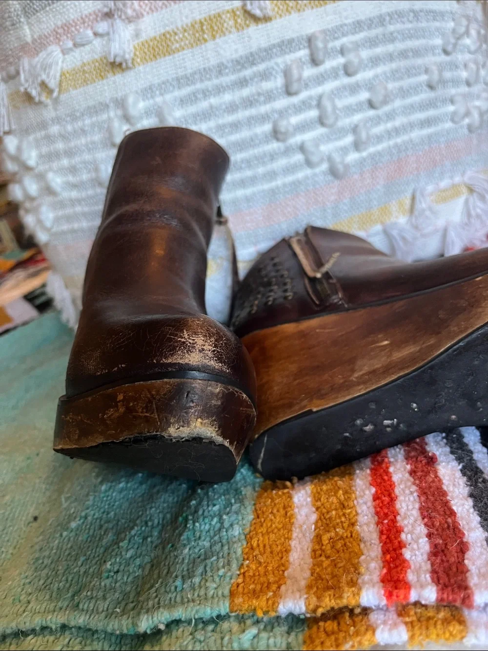 Bed Stu Brown Leather Studded Wedge Ankle Boots